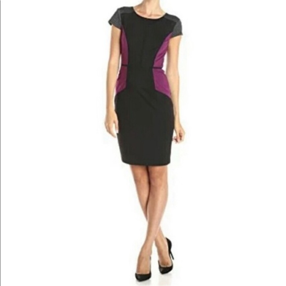 Sangria ColorBlock Tweed Old School Money Short Sleeve Sheath Dress 12 - Picture 1 of 8